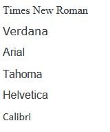 List of best accessible fonts: Times New Roman, Verdana, Arial, Tahoma, Helvetica, Calibri